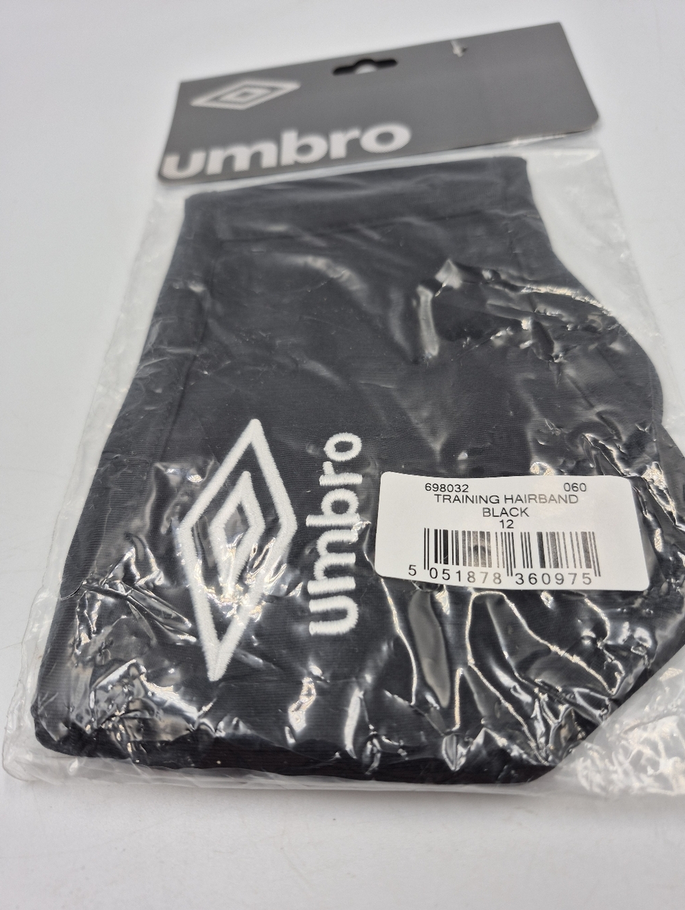 Umbro Black One Size FitTraining Headband with White Logo. Muktiple Available.